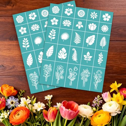 2 Sheets Flower Leaf Silk Screen Stencil, Lotus Sunflower Rose Monstera Self-Adhesive Silk Screen Printing Stencils Reusable Mesh Stencil for Painting on Wall, Wood, T-Shirt, Home Craft - style: Flower and Leaf