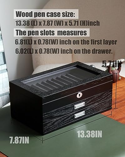 Pen Display Case with 36 Pen Slots, Fountain Pen Case, Wood Pen Storage Organizer, Pen Box Display for Men Gift, Pen Display Box with Glass Window(black ash veneer finish, dark gray velvet) - color: black 36 slots, gray velvet