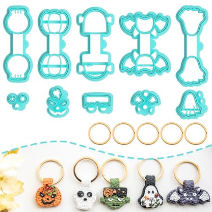 Tainsky Halloween Shapes Keychain Polymer Clay Cutter, 10 Shapes Fall Polymer Clay Keychain Cutters (A) - color: Keychain-A