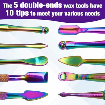 LEONTOOL Wax Carving Tool Set 6 Pcs Double-Headed Sculpting Clay Tools with 5 ml Silicone Container and Portable Metal Case, Stainless Steel Wax Sculpting Tool Spoon for Wood, Clay, Pottery