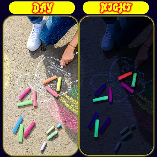 Feifeiya 30 Pcs Glow in the Dark Chalk Under Blacklight, 6 Neon Colors Washable Dustless UV Sidewalk Chalk for Black Light Party Playground Chalkboard Birthday Gift and Outdoor Drawing (Cylindrical) - style: Cylindrical
