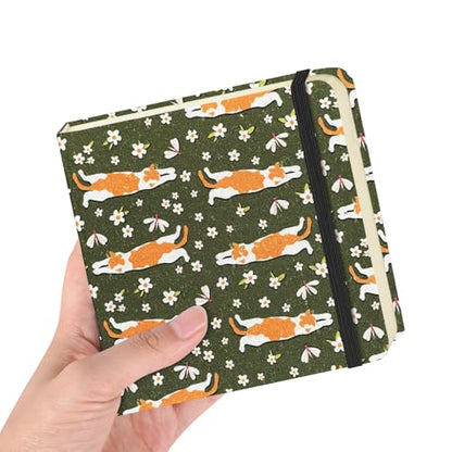 Square 4.8x4.8 inches 80gsm 96sheets/192 Pages Notebooks Blank Sketchbooks Travel Journal Pocket Hardcover Paint Writing Diary Memo Planner Cloth Cover. Lying Cat - color: Cloth Cover-4.8x4.8in-Lying Cat