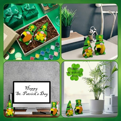 Poen 2 Pack Ready to Paint Your Own St. Patrick's Day Gnomes Statues, 4 Inches Mini Ceramics to Paint Unpainted Lucky Gnomes Tiered Tray Decor Crafts DIY for Home Table Decorations (Lucky Style) - style: Lucky Style