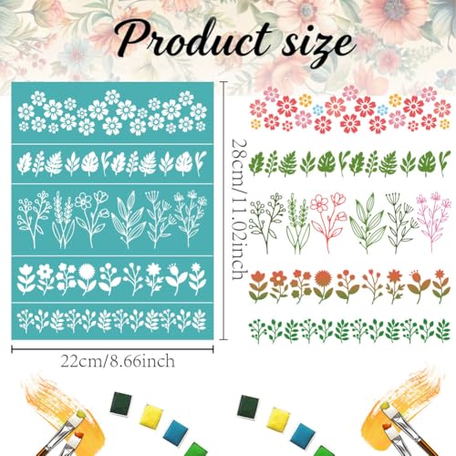 2 Pcs Spring Flower Silk Screen Stencil, Leaf Border Self-Adhesive Reusable Silk Screen Printing Stencils Templates for Painting on Wood, T-Shirt, Fabric, Wall, Home Craft Decor - style: Spring Flower