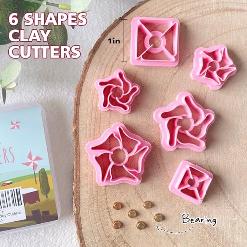 KEOKER Pinwheel Polymer Clay Cutters Spring, 6 Shapes Summer Clay Cutters for Polymer Clay Jewelry