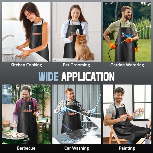 Waterproof Apron, Heavy Duty Extra Long Rubber Vinyl Aprons with Pocket for Men, Adjustable Dishwasher Chemical Resistant Aprons for Dishwashing, Cooking, Butcher, Lab, Gardening