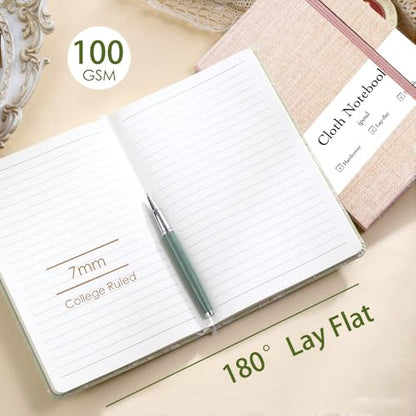 Linen Notebook, College Ruled, Hardcover, Lay Flat, B6, Small, 5x7, Thick, 100gsm, Pink, Journal for Writing - color: B6-Minimalism Pink