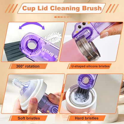 3 in 1 Cup Lid Cleaning Brush, Gap Cleaner Brushs - Home Kitchen Multifunctional Bottle Cleaning Brush Set, Portable Travel Bottle Lid Cleaner Tools - color: Yellow Purple Green