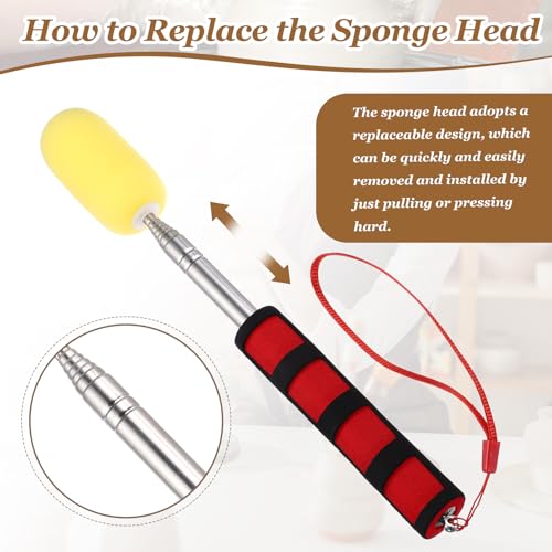 PATIKIL 41" Telescoping Sponge Stick for Pottery, Retractable Ceramic Sponge Tool with 2pcs Head for Removing Excess Water from Tall and Narrow Pottery, Yellow/Red(1.18/1.57"W) - color: Yellow/Red