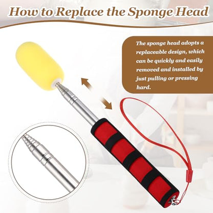 PATIKIL 41" Telescoping Sponge Stick for Pottery, Retractable Ceramic Sponge Tool with 2pcs Head for Removing Excess Water from Tall and Narrow Pottery, Yellow/Red(1.18/1.57"W) - color: Yellow/Red