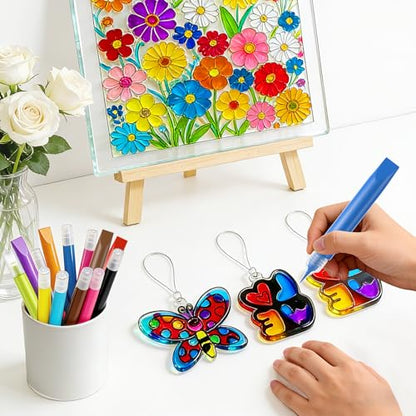 48 Pcs Suncatcher Paint Pens, Stained Glass Sun Catcher Pens 24 Colors 10ML Each, Suncatcher Kit Glass Paint Window Art Pen Crafts for Gift DIY Party Activity Supplies