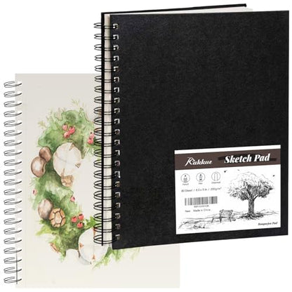 KAKKUE 8.5" x 11" 200 GSM Premium Mixed Media Sketchbook, 80 Sheets (160 Pages), Hardcover Spiral Bound Drawing Pad, Acid-Free Thick Artist Paper for Watercolor, Illustration & Professional Sketching - size: 8.5*11 inch(80 Sheets)