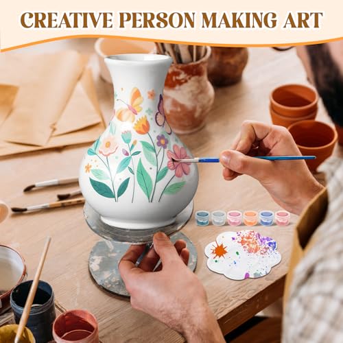 Fuyoooo 6 Sets Paint Your Own Vases Ceramic Vase to Paint Unpainted White Vases Ceramic Painting Kit for Adult with Brush Underglaze Paints Palettes for Adults Porcelain Vase DIY Summer Holiday