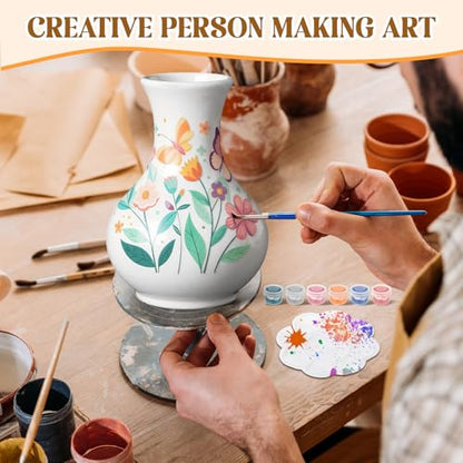 Fuyoooo 6 Sets Paint Your Own Vases Ceramic Vase to Paint Unpainted White Vases Ceramic Painting Kit for Adult with Brush Underglaze Paints Palettes for Adults Porcelain Vase DIY Summer Holiday