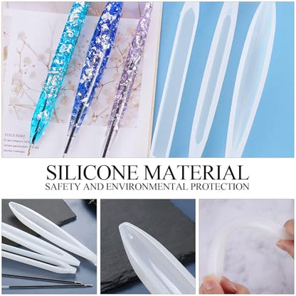 JANYUN 3 Pieces Pen Shape Resin Mold Ballpoint Pen Silicone Molds Epoxy Resin Molds Resin Casting Molds with 75 Pieces Ballpoint Refill Pens for DIY Resin Crafts Making (Black Blue) - color: Black Blue