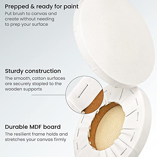ARTEZA Round Stretched Canvas, 6 Inch Diameter, Pack of 12, Blank White Canvas Boards for Acrylic, Oil and Gouache Painting - size: 6 inch