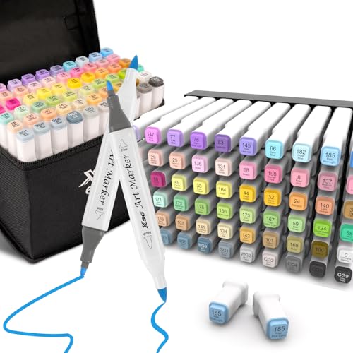 Alcohol Markers,60 Colors Dual Tip Brush & Fine Tip Art Marker Set,for Blending & Shading,Ideal for Coloring Books, Manga & Professional Artwork,Includes Blender Pen & Portable Case,Ideal for All Ages - color: 60 Pastel Colors Brush & Fine Tip