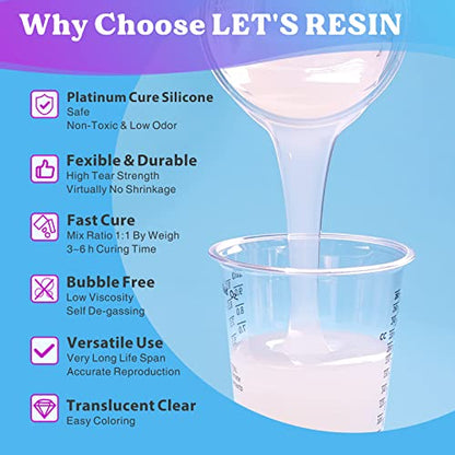 LET'S RESIN 8oz Silicone Mold Making Trial Kit, Fast Cure Mold Making Silicone Rubber, Easy Mixing, Flexible Platinum Cured Molding Silicone for Casting Resin Molds & Silicone Molds (Translucent) - size: 8oz