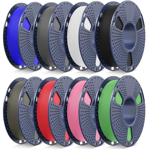 SUNLU PLA Filament Bundle 1.75mm Matte, Neatly Wound Filament, Smooth Matte Finish, 2kg in Total, 0.25kg Spool, 8 Packs, Black+White+Grey+Clay+Green+Pink+Blue+Red - color: Black+white+grey+clay+green+pink+klein Blue+red, size: 2KG