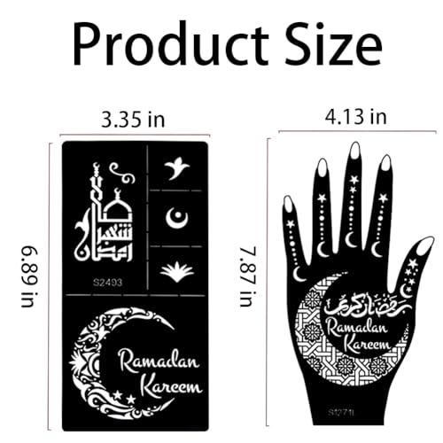 Xmasir 10 Sheets Henna Tattoo Stencil Kit Ramadan Tattoo Templates Eid Temporary Tattoos Stickers Reusable Set for Body Art Paint - size: 10P