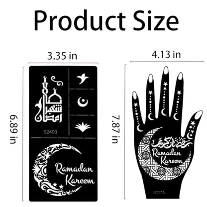 Xmasir 10 Sheets Henna Tattoo Stencil Kit Ramadan Tattoo Templates Eid Temporary Tattoos Stickers Reusable Set for Body Art Paint - size: 10P