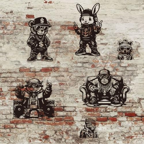 2 Sheets Trendy Animals Silkscreen Stencil, Fashion Bear Rabbit Cat Gorilla Tiger Reusable Stencils Templates Self-Adhesive Silk Screen Printing for Wall Border Wood Fabric Decor - style: Trendy Animals