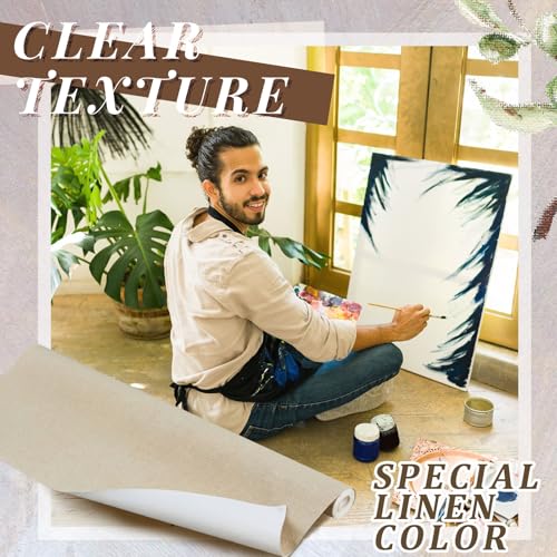Kinlop 48 Inch x 10 Feet Double Primed Cotton Canvas Large Linen Beige Canvas Roll for Oil and Acrylic Painting - color: Linen Beige, size: 48 Inch X 10 Feet