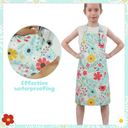 2 Pack Kids Apron, Cute Cooking Aprons, Waterproof Art Apron with Pockets, Toddler Painting Artist Apron Adjustable - color: Daisies and Flowers, size: 45*62cm