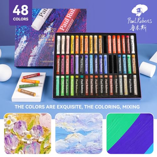 Paul Rubens Oil Pastels Set with 50 Colors Artist Soft Oil Pastels+6 Pcs White Oil Pastels+8.7 x 11.7 Inches Oil Pastel Book（30 Sheets）+5 Palette Knives for Artists, Professionals, Student, Hobbyist - style: Contemporary