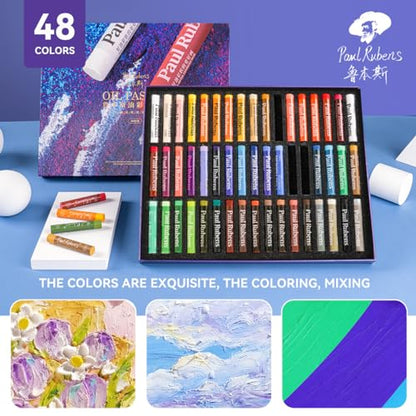 Paul Rubens Oil Pastels Set with 50 Colors Artist Soft Oil Pastels+6 Pcs White Oil Pastels+8.7 x 11.7 Inches Oil Pastel Book（30 Sheets）+5 Palette Knives for Artists, Professionals, Student, Hobbyist - style: Contemporary