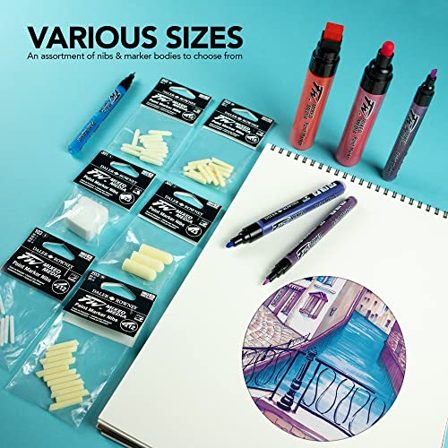 FW Mixed Media Paint Markers - Two Empty Markers with 1 mm Hard Paint Marker Nibs - Empty Paint Pen 2-Pack with Extra Nibs for Liquid Media - Small Barrel Refillable Paint Pens for Fine Lines - style: 1MM Hard, Marker