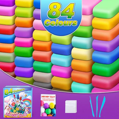Air Dry Clay, 84 Colors Modeling Magic Clay for Kids | Includes Tools, Soft & Ultra Light, Ages 3-8+ Years, Boys & Girls - color: 84 Colors