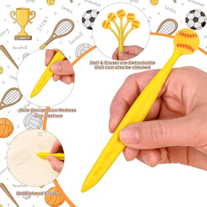 48 Pcs Cute Sport Bobblehead Eraser for Pencils Kawaii Erasers Cute Fun Cartoon Erasers Supplies Birthday Classroom Gifts - style: Sports