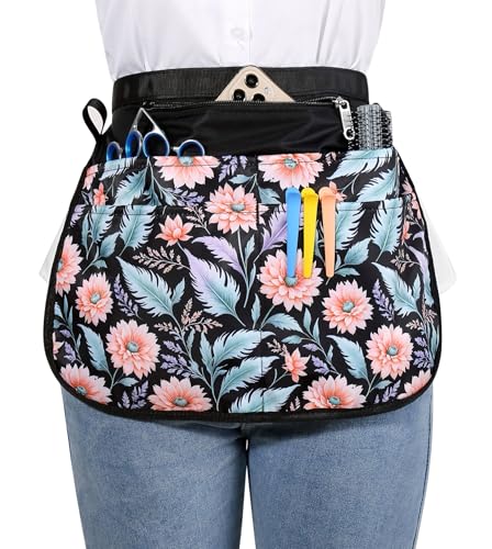 Barber Apron with 5 Pockets, Waterproof and Bleach-proof Hair Stylist Apron for Men and Women - color: Pink Flowers