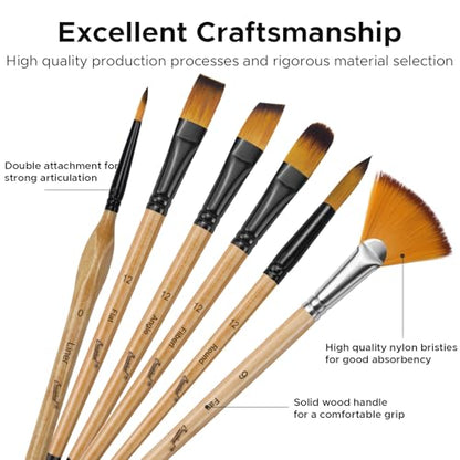 Bougimal 33 Pcs Paint Brush Set, Artist Paint Brushes for Acrylic Painting, Oil, Watercolor, Gouache, with Flat Round Filbert Fan Angle Detail Brush, Suitable for Artists and Beginners - color: Wooden 2