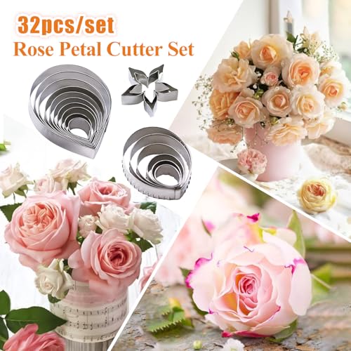 KALAIEN 23pcs/set Rose Petal Cutter Set Gum Paste Fondant Cake Cutters kitchen Supplies Baking Mould - color: Rose Petal Cutter Set (23pcs)