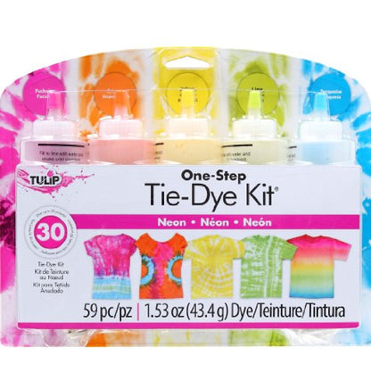 Tulip One-Step Tie-Dye Kit Neon, Party Activity, Permanent Fabric Dye, Vibrant Colors, Easy Clean-up, Makes 10 Bottles, Includes 5 Bonus Refill Packs, 8 Fun Techniques Included - color: Neon