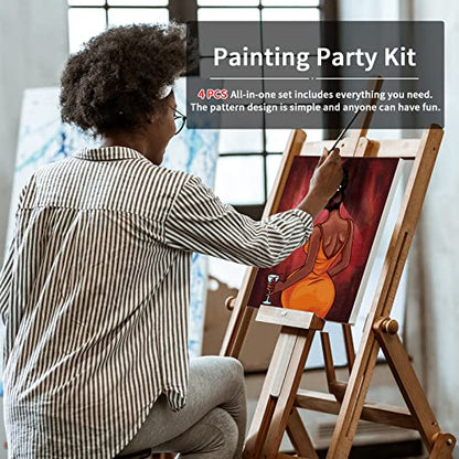 VOCHIC 4 Pack Pre Drawn Canvas Painting Kit for Adults Paint and Sip Party Supplies 12x16 in 8 Acrylic Colors, Brushes, Pallet Chic Girl Art Set - size: 12x16, style: style 2
