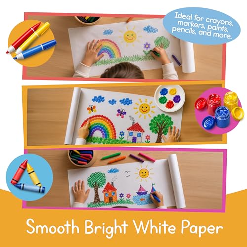 Art Paper Roll Refills – 12" x 75 ft (3-Pack) – Replacement Paper Rolls for Kids’ Art Tables, Easels & Craft Stations – Smooth White Drawing Paper – 7 Days of Play - color: Art Paper Roll