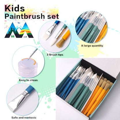 24 Pcs Paintbrush Variety Classpack, Back to School Art Supplies for Kids, Flat & Round Paint Brushes for Toddlers & Classrooms, Easy Grip - size: 24PCS