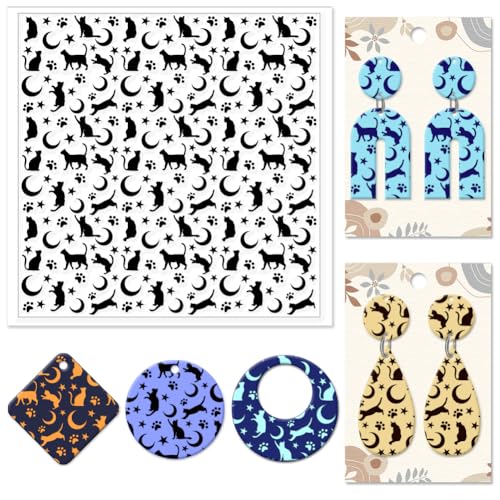 CHGCRAFT Cat Polymer Clay Texture Sheets Moon Stars Texture Stamp Sheets Silicone Texture Stamp Clay Texture Mat Texture Sheets for Polymer Clay Jewelry and Clay Earrings Tools - style: Cat