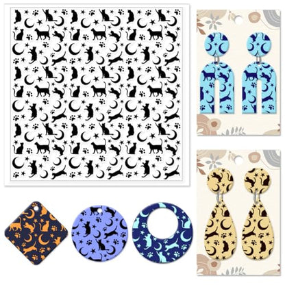 CHGCRAFT Cat Polymer Clay Texture Sheets Moon Stars Texture Stamp Sheets Silicone Texture Stamp Clay Texture Mat Texture Sheets for Polymer Clay Jewelry and Clay Earrings Tools - style: Cat