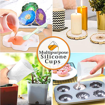 LEOBRO Silicone Measuring Cups for Epoxy Resin, 250 & 100ml Reusable Epoxy Resin Mixing Cups, Silicone Pouring Cup, with Stir Sticks, Finger Cots, Tweezers