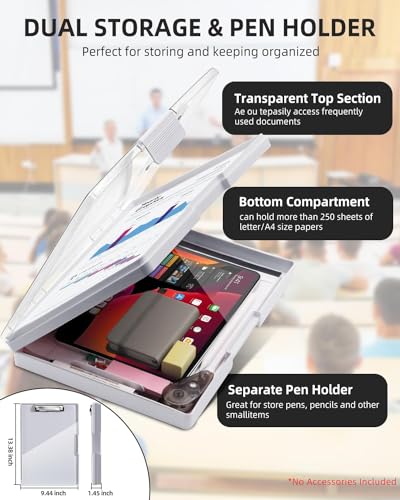 Clearview Clipboard with 2 Storage, Dry Erase 8.5x11 Heavy Duty ClipBoards - High Capacity Coaches Clip Board with Pen Holder - Side Opening Plastic Nursing Clip Case (Lvory) - color: Lvory