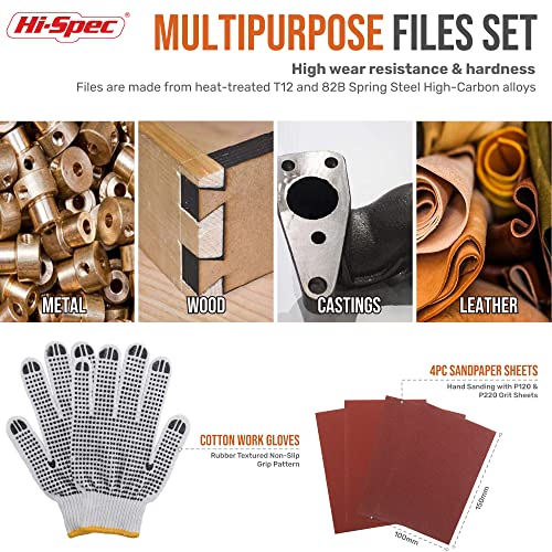 Hi-Spec 17 Piece Metal Hand & Needle File Tool Kit Set. Large & Small Mini T12 Carbon Steel Flat, Half-Round, Round & Triangle Files. Complete in a Zipper Case with a Brush - size: 17 pieces