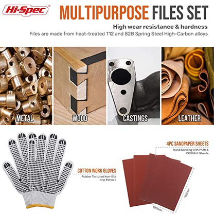 Hi-Spec 17 Piece Metal Hand & Needle File Tool Kit Set. Large & Small Mini T12 Carbon Steel Flat, Half-Round, Round & Triangle Files. Complete in a Zipper Case with a Brush - size: 17 pieces
