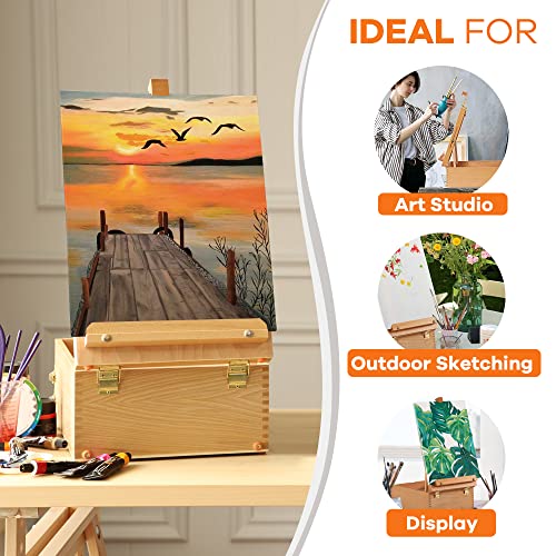 VISWIN Large Tabletop Easel Box with 3 Storage Drawers, Adjustable Portable Beech Wood Desktop Easel for Painting, Drawing, Plein-Air Art Sketchbox for Adults, Artists, Beginners, Hold Canvas to 25"