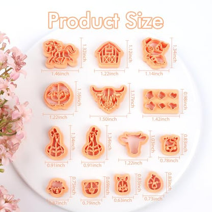 Puocaon Farm Animal Clay Cutters - 14 Pcs Cute Animal Clay Cutters for Polymer Clay Jewelry, Highland Cow Print Pig Clay Earring Cutters, Mini Stud Earring Sheep Chicken Polymer Cutter