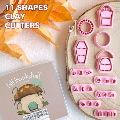 KEOKER Fall and Halloween Polymer Clay Cutters - 11 Shapes for Jewelry and Earrings, Mini Bookshelf Cutter