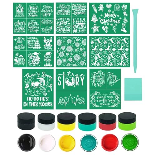 DGAGA 17PCS Christmas Silk Screen Stencils,Chalk Paste and Transfers Stencil Winter Stencils Self Adhesive Stencil Reusable for Painting on Wood,Fabric,Home Decor,Chalk Paste Paint Mini Squeegees Set - color: 17 PCS silkscreen starter kit